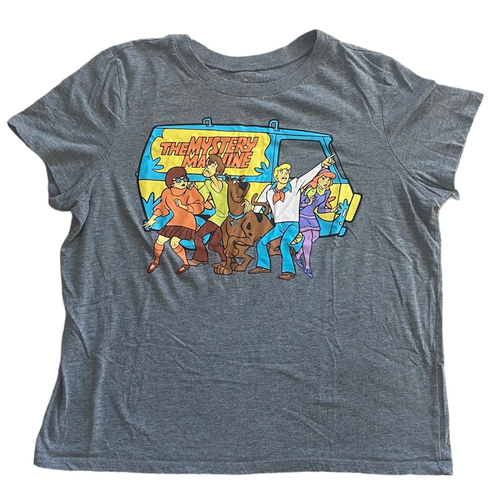 Scooby-Doo Women’s Gray Mystery Machine and Gang Graphic Logo Shirt Size X-Large